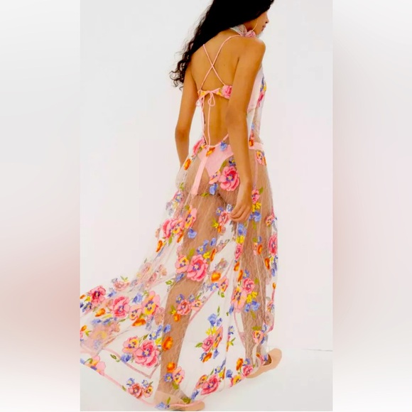 For Love & Lemons Embroidered Maxi Detailed Floral Appliqué NWT Size XS NWT - Picture 5 of 15